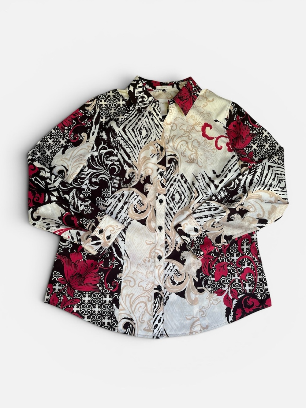 Chico’s No-Iron Mixed Print Button Front Blouse Size 1 (M) NEW